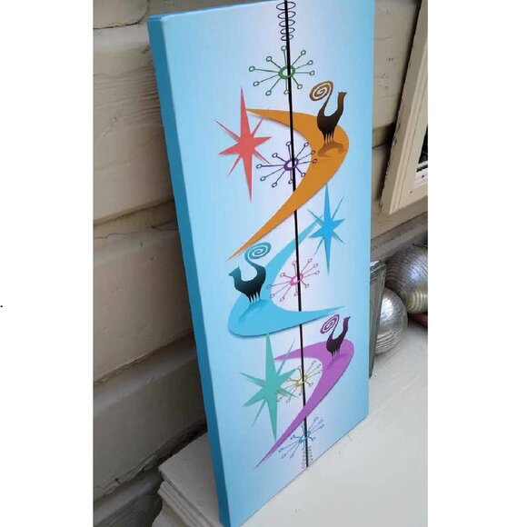 Retro MCM Style "SNOOTY" Cats on Boomerangs Giclee Print on Canvas Original Art - Picture 2 of 12